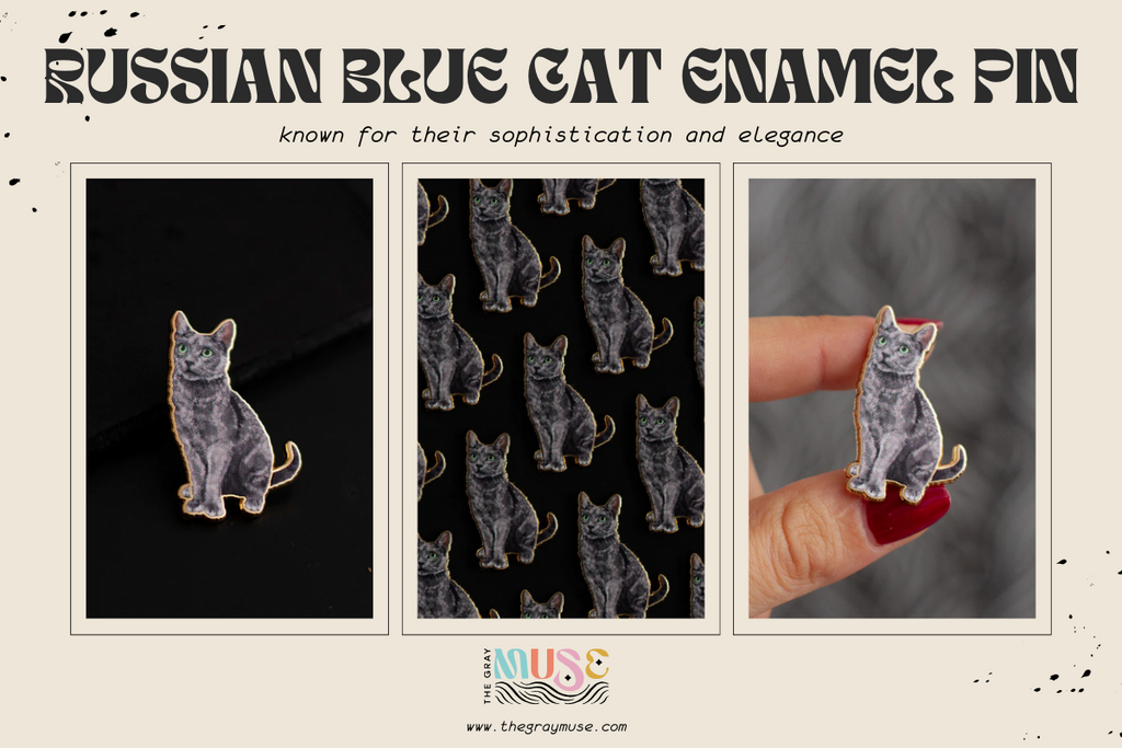 russian blue cat enamel pin by the gray muse