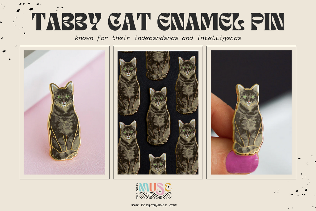 tabby cat enamel pin by the gray muse