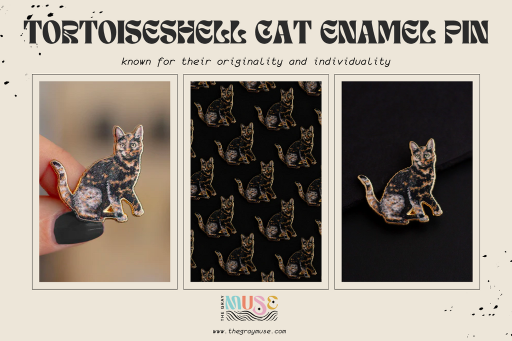 tortoise shell cat enamel pin by the gray muse