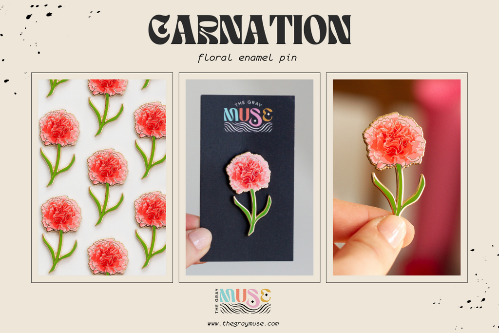 carnation floral enamel pin by the gray muse
