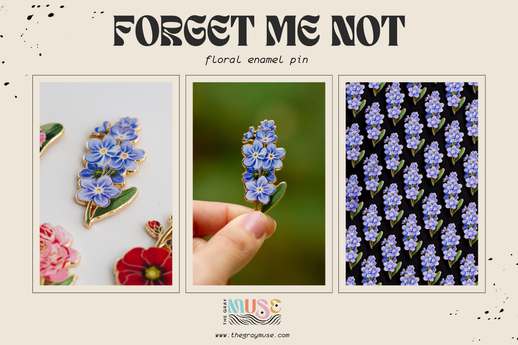 forget me not floral enamel pin by the gray muse