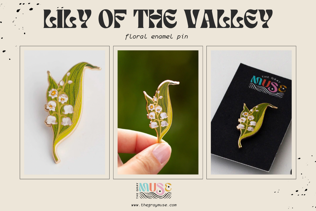 lily of the valley floral enamel pin by the gray muse