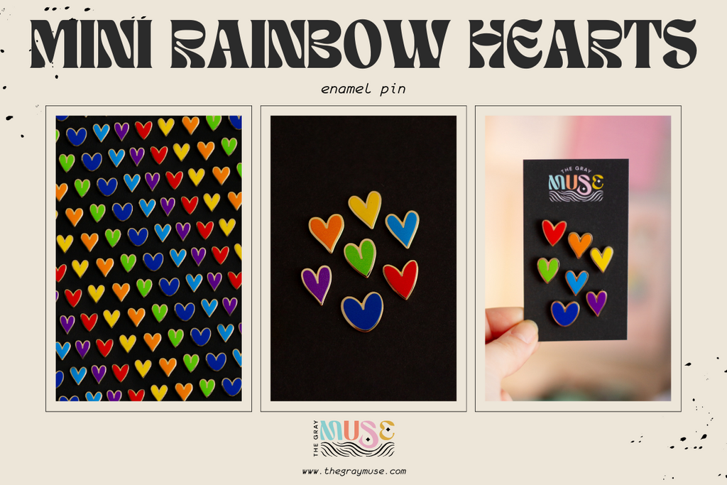 The Gray Muse - Mini Rainbow Hearts Enamel Pin Collection
