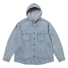 SUPREME HOODED DENIM SHIRT-WASHED INDIGO