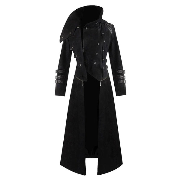 Men's Halloween Medieval Hooded Trench Coat Long Jacket Black Gothic S ...