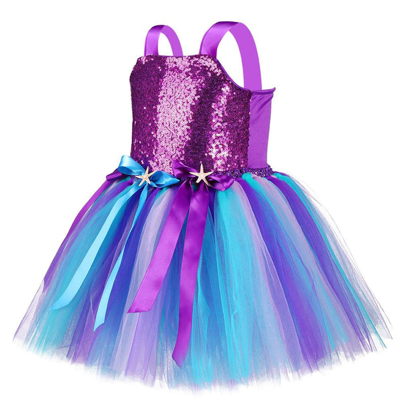 Princess Girls Mermaid Tutu Dress Kids Sparkle Sequin Purple Starfish ...