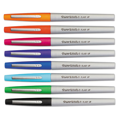 Flair Felt Tip Porous Point Pen, Stick, Bold 1.2 Mm, Assorted Ink Colors,  White Pearl Barrel, 16/pack