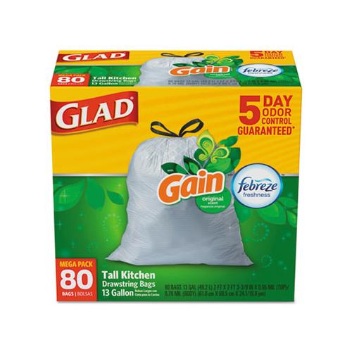 Glad OdorShield Tall Kitchen Drawstring Bag, Plastic - 13 gallon