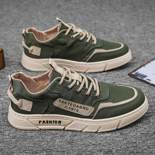 Dark green lace-up canvas low-top sneakers