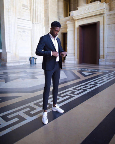 White sneaker + black suit