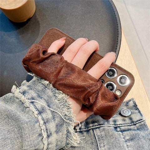 Cute Phone Cases for iPhone 14 Plus, 12, 13 Pro Max, 11 Pro Max, X, XR, XS Max - Solid Brown Wrist Strap