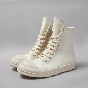 Brand Men Shoe Casual High Top Women Sneaker Quality White Designer O-wen Street New Fashion Zip Flat Canvas Brand Ankle Boot - Touchy Style