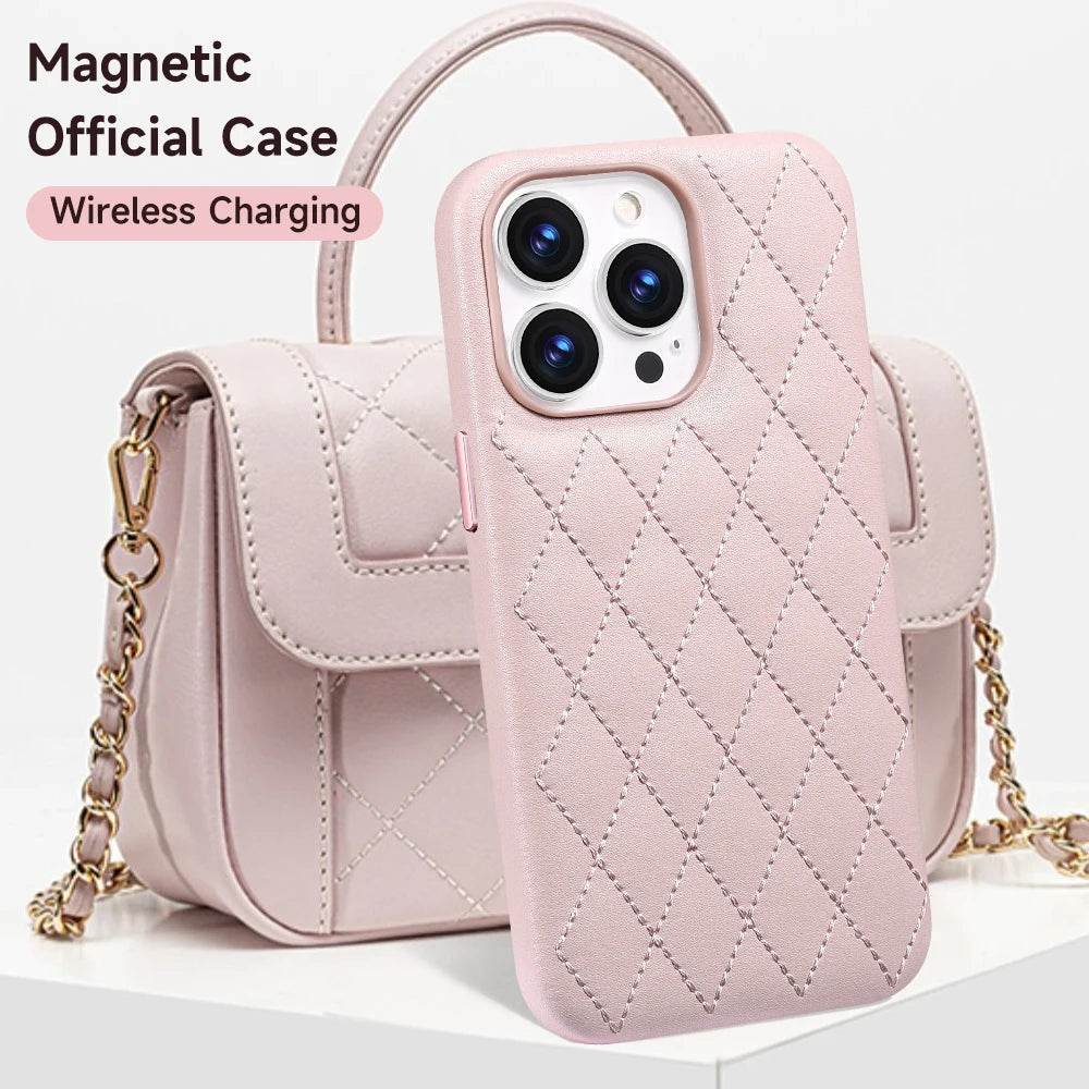 Clearance Sale Leather For Magsafe Case For iPhone 13 Pro Max 13Pro 13 mini Women Fashion Magnetic Stitching Luxury Back Cover