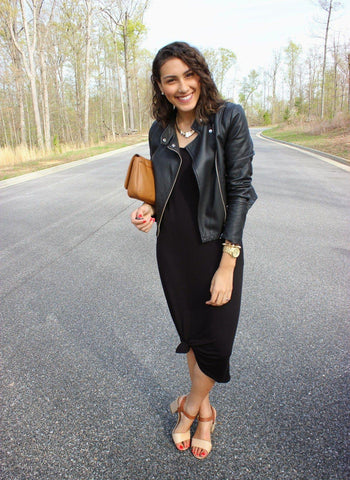 pair sandals with a leather jacket