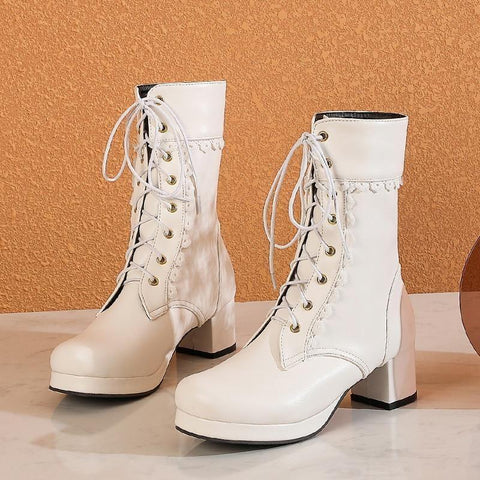 Women's Casual Shoes Ankle Boots Sweet High Heels Boots #U303