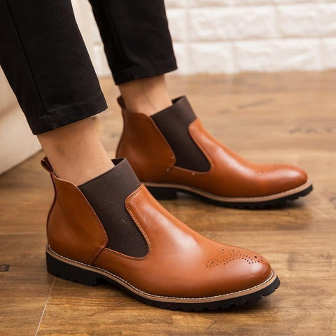 Breathable Leather Brown Men's Casual Shoes Ankle Boots XS80382#