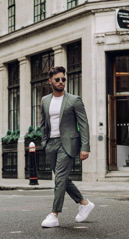 White sneaker + Gray suit