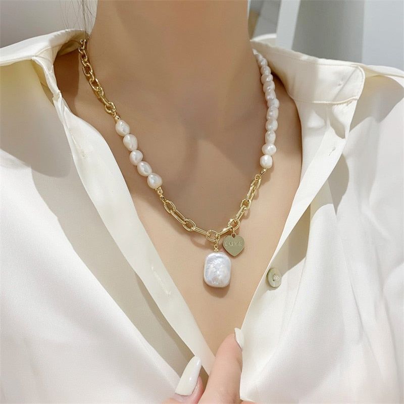 WB118: Luxury Heart-Shaped Simulated Pearl Necklace - Charm Jewelry
