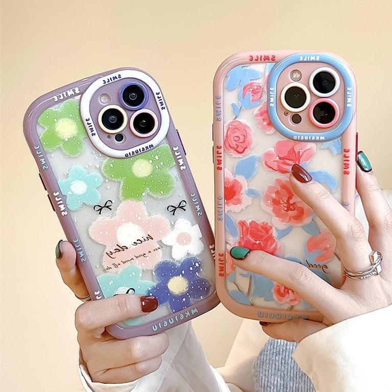 Cute Checkered Flowers Phone Case for iPhone 11, 12, 13, 14, Pro