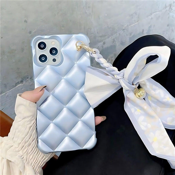 Cube Silk Scarf Chain Cute Phone Cases for iPhone 14, 12 Pro Max