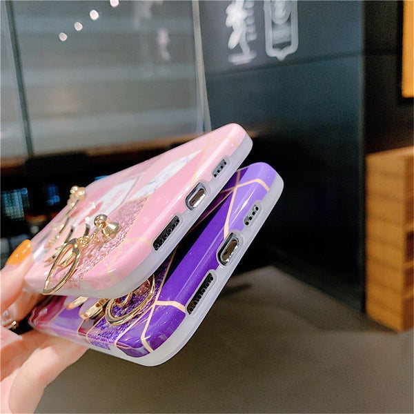Fashion Square Leather with wrist strap Case For iPhone 13 12 11 Pro Max  mini XR X XS Max 8 7 6 6s Plus Luxury Geometric cover