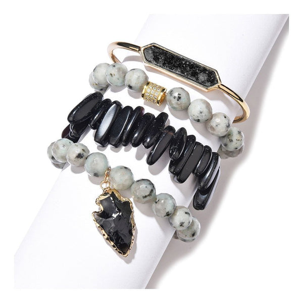 Fashion Natural Stone Bracelets Charm Jewelry Set BCJSH50 Boho Quartz Druzy  Crystal Open Cuff