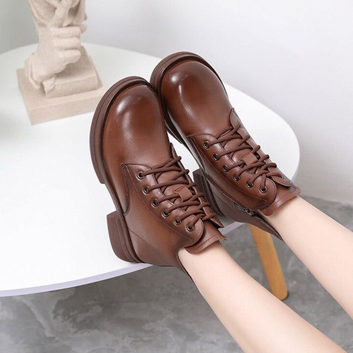 Leather Flat Ankle Boots Women's Casual Shoes MSS1238