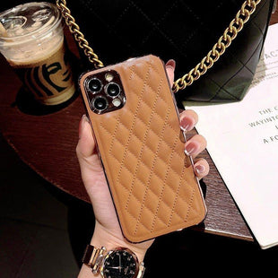 Cute Korean Classic Patterns Grey Brown Leather iPhone Case for iPhone 7 8  plus se2 x xr xs 11 12 13 mini pro max –