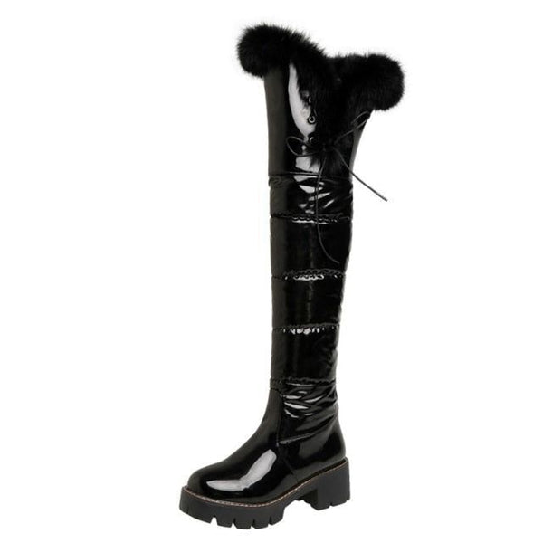 Women's Black Faux Leather Pointed High Heel Over The Knee Boots - Size 7