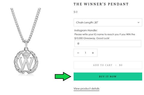 The W Brothers Winner's Pendant FREE Pendant $10,000 Giveaway 10 Winners receive $1,000 each announced on April 30th via live video Instagram @thewbros 925 sterling silver jewelry 18k solid gold premium quality jewelry brand the w bros