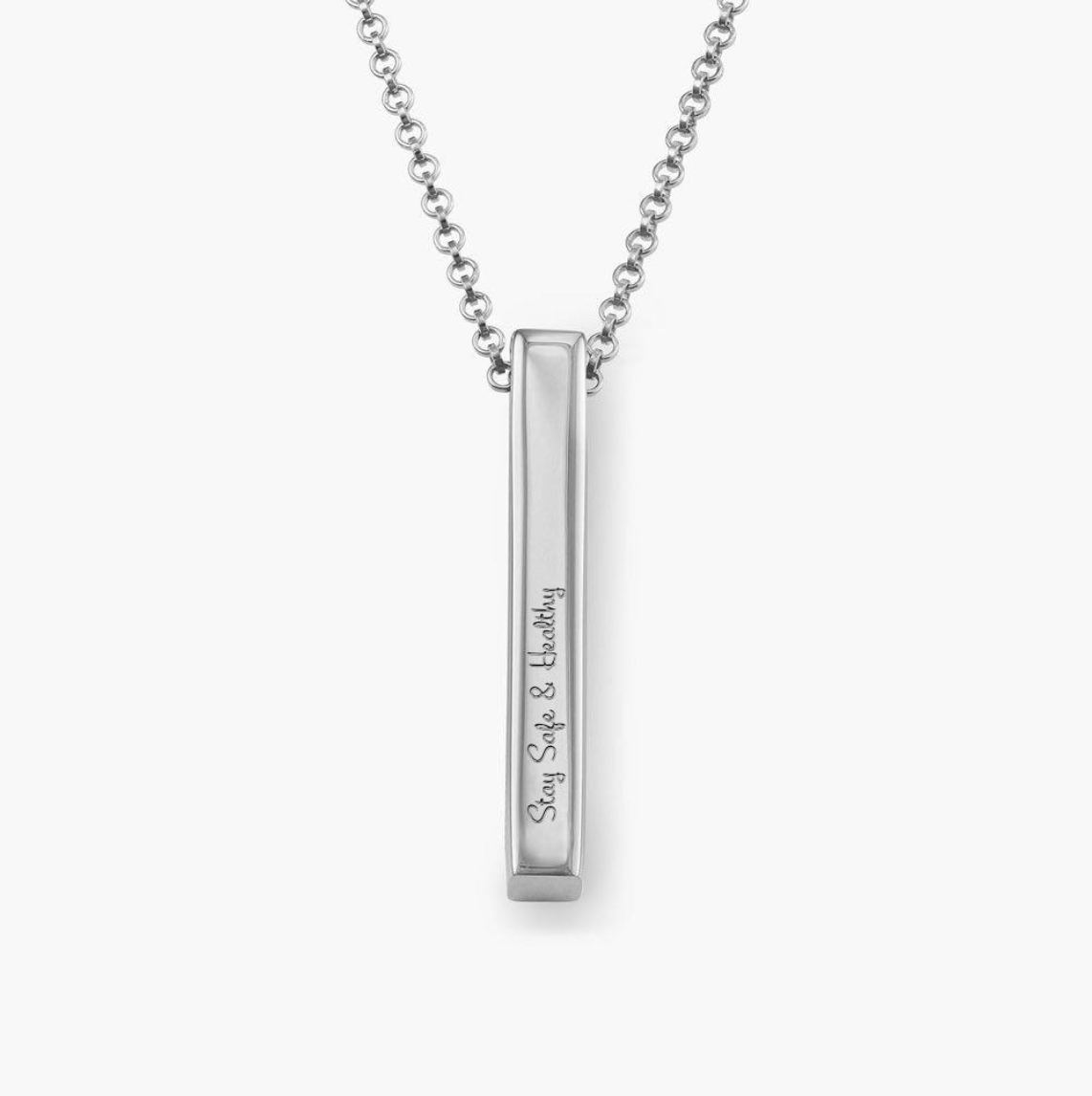 14K Solid Gold Vertical Bar Necklace Personalized Skinny Bar 4 Sided Long Bar Pendant with 4 Names Vertical Bar 22in