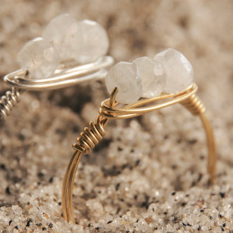 Gold Moonstone Statement Ring displayed in Sand