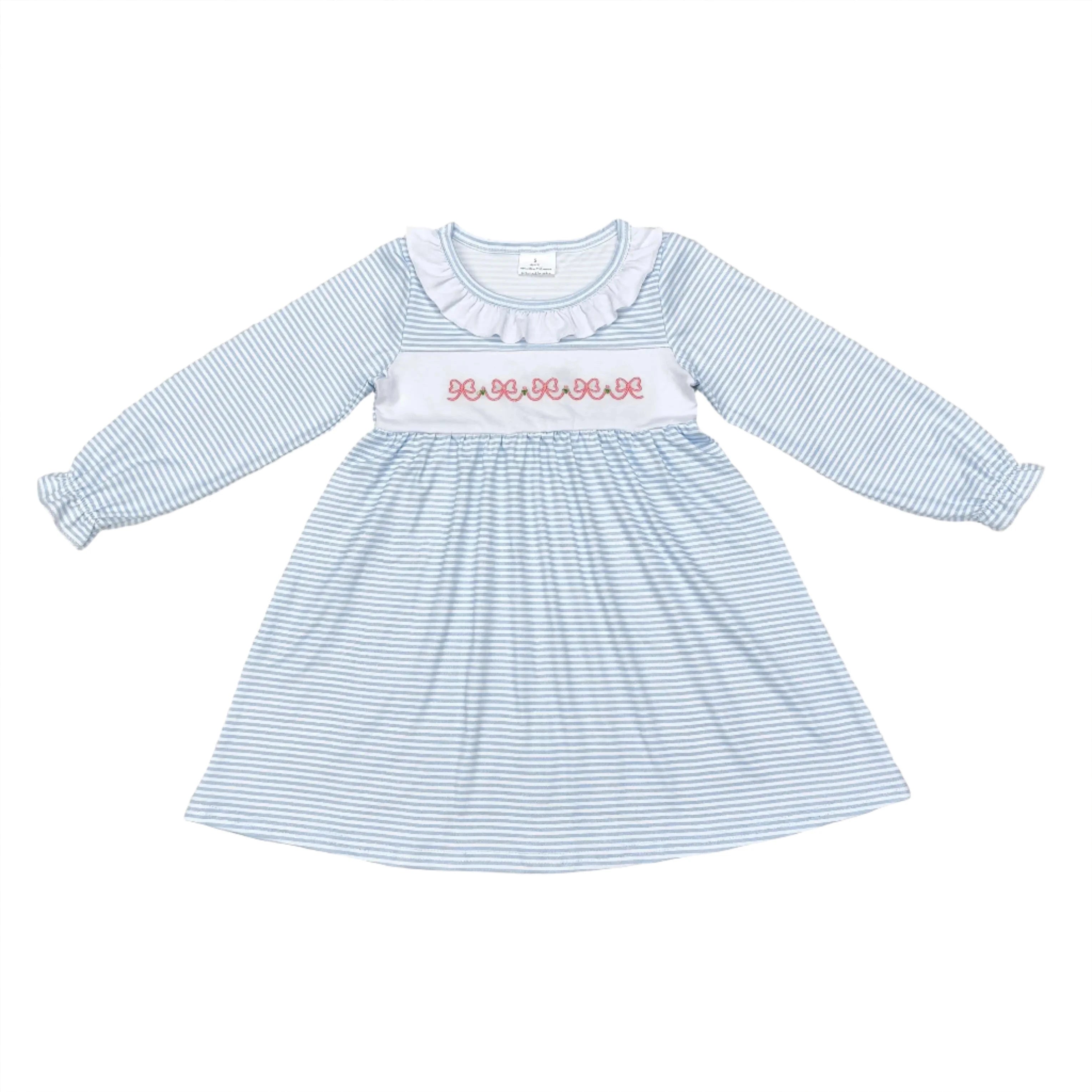 Girls Dress - Ruffle Collar Smocking Bow Traditional to 14/16