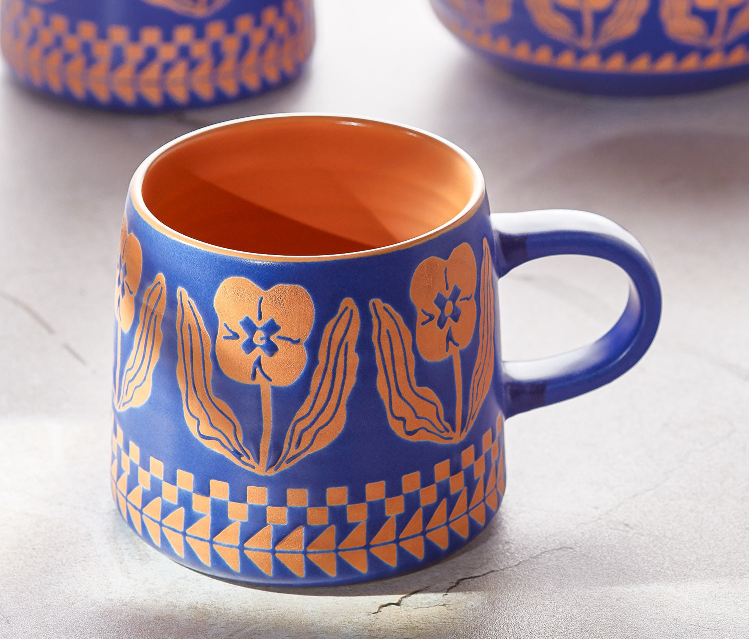 Teppi Folk Art Geo Floral Imprint Mugs Set