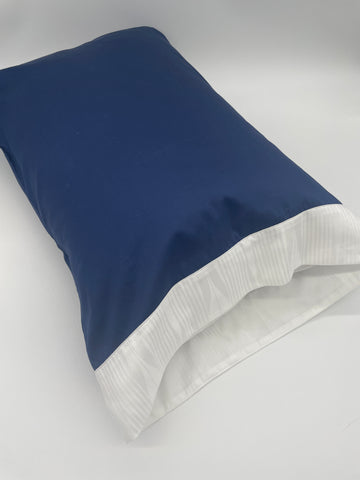 Kearsley Navy Blue Soleil Sateen Pillowcase with Soleil abstracted sun ray border
