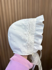 Ivory Christening Hat Bonnet with Lace