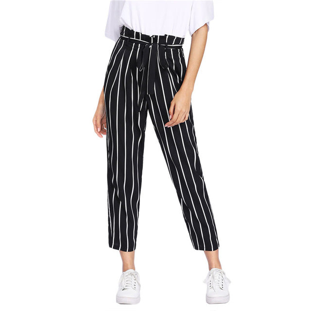 high waisted vertical striped pants