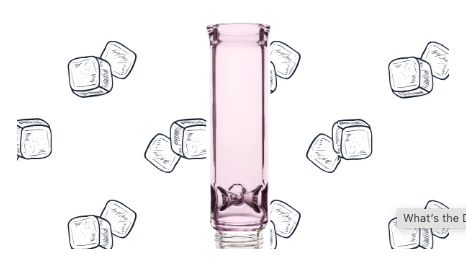 A tall pink vase surrounded by illustrations of ice cubes.
