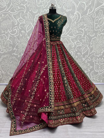 Buy Velvet Bridal Lehenga Choli In Wine Colour Online - LLCV01731 | Andaaz  Fashion