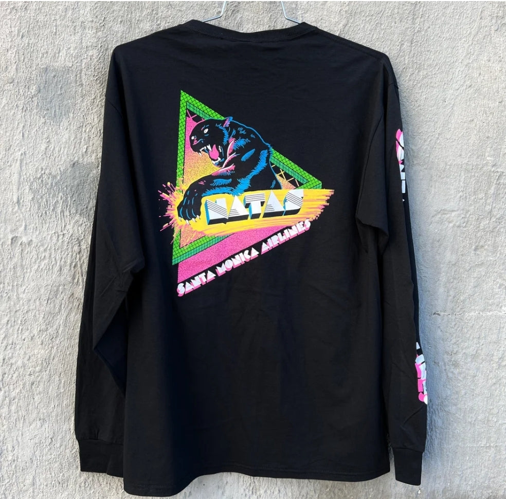 SMA Santa Monica Airlines NATAS 80s PANTHER Long Sleeve T shirt XXL- BLACK