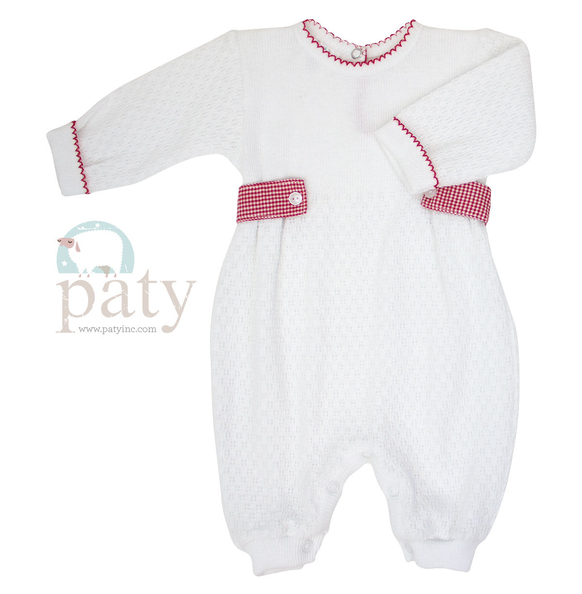 Red Gingham Side Tab Long Romper