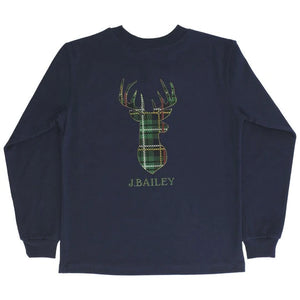 J. Bailey Long Sleeve Logo Tee- Deer on Navy