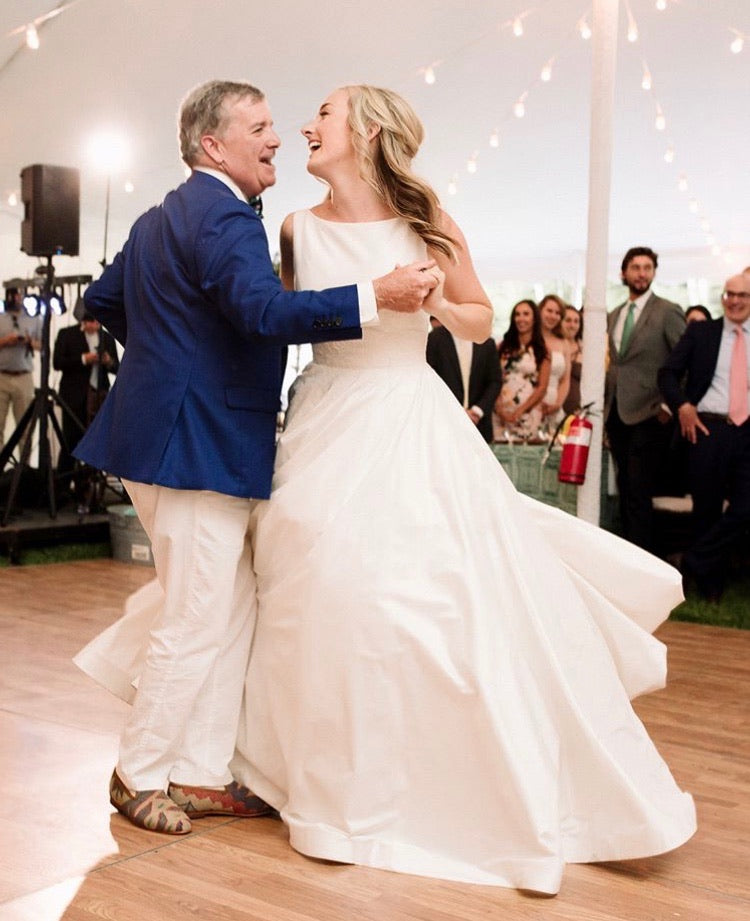 christina dancing with her dad, her dad is wearing mens kilim loafers