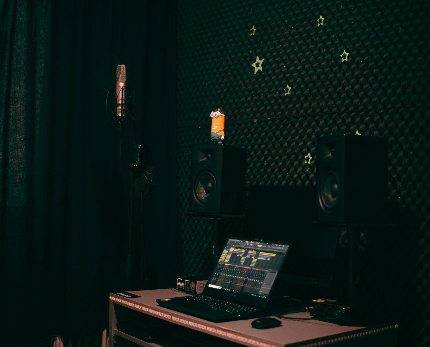 Black acoustic panels on wall in studio
