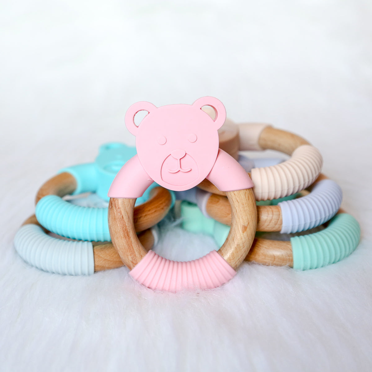 silicone and wood teether