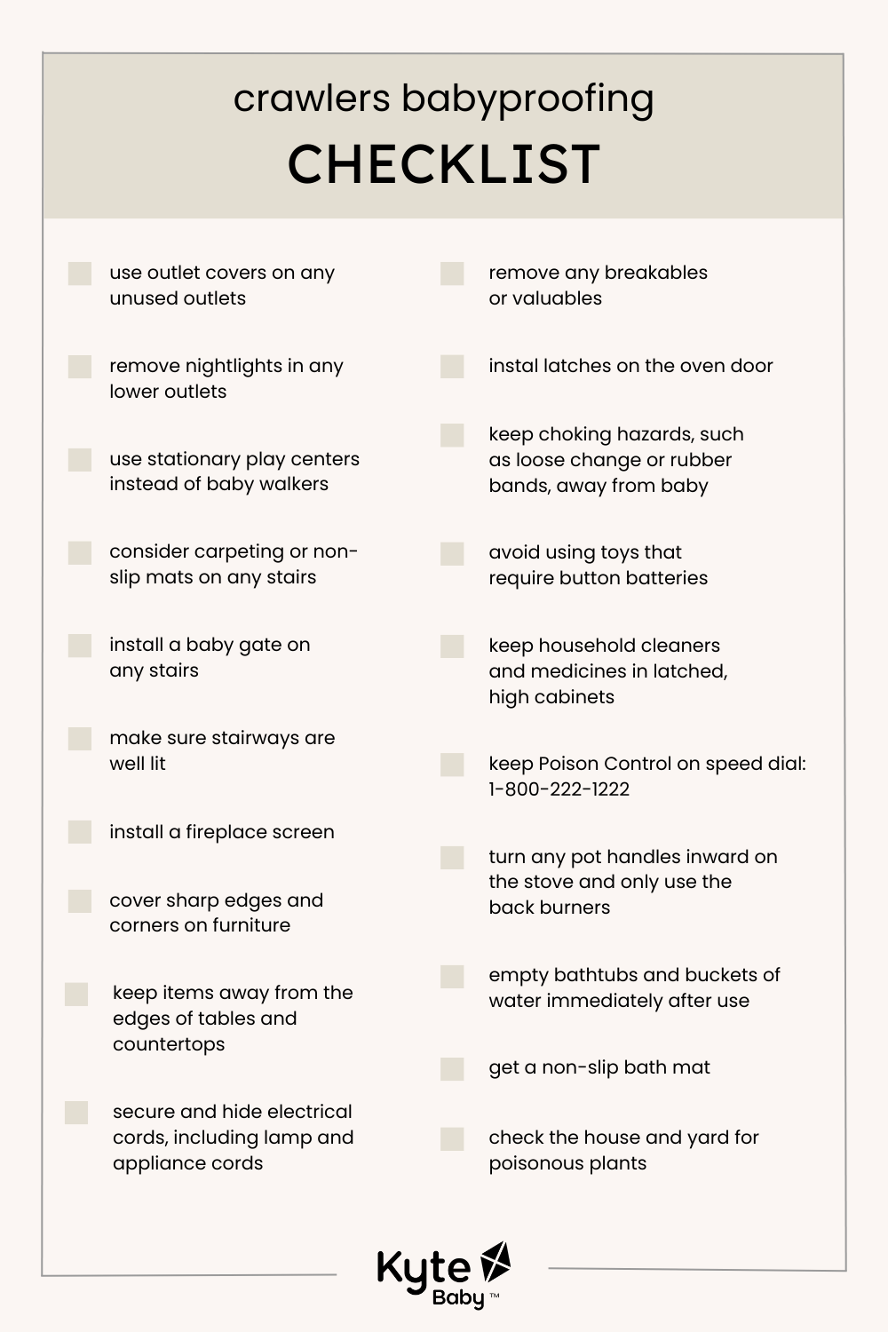 Kyte Babyproofing Checklist