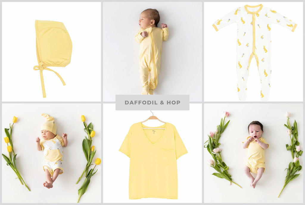 matching outfits in kyte baby yellow color daffodil