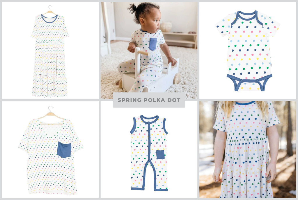 kyte baby matching outfits in spring polka dot