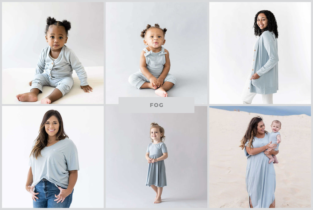 kyte baby matching outfits in fog (blue)