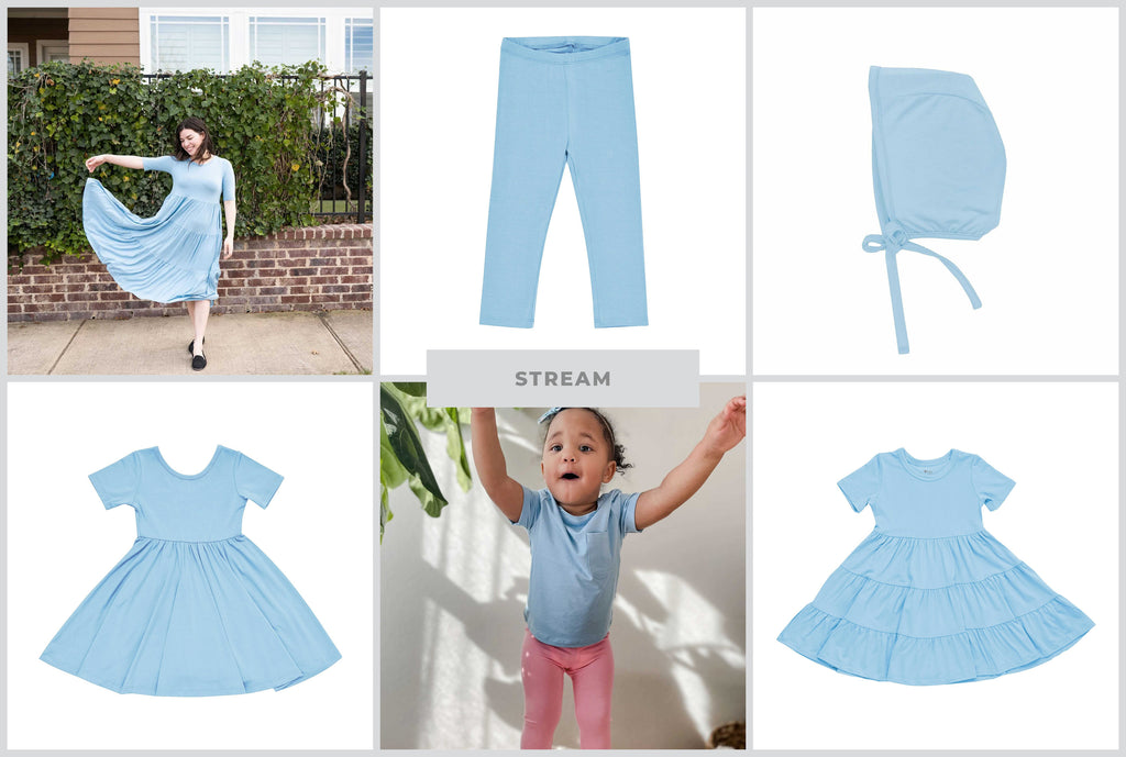 kyte baby matching outfits in stream (blue)